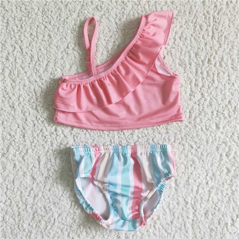 girls pink camis stripe briefs Swimsuit S0021