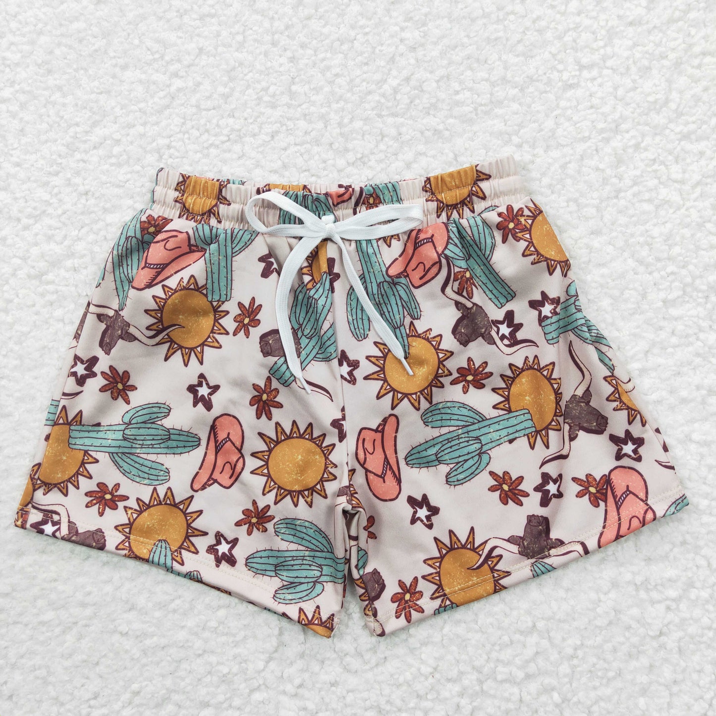 Sibling Baby Boys Cactus Cows Western Trunks Swimsuits