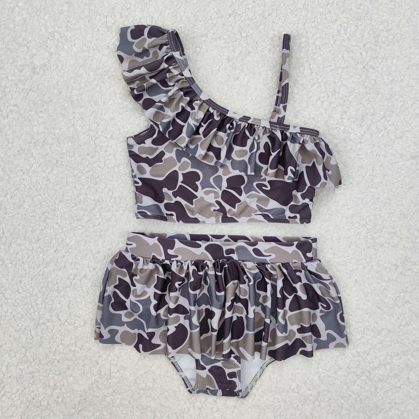 Sibling Baby Girls Strap Western Camo Print Ruffle Swimsuits