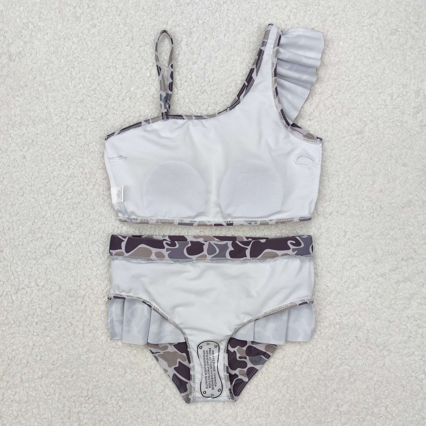 Sibling Baby Girls Strap Western Camo Print Ruffle Swimsuits