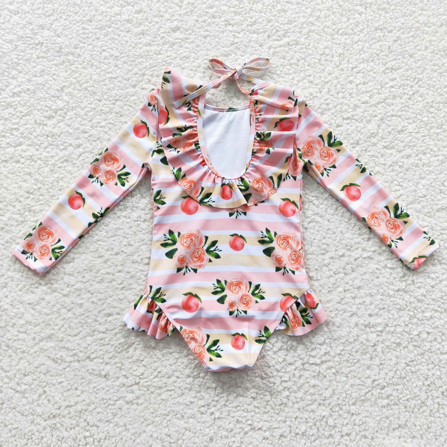 rose floral girls long sleeve swimsuit S0139