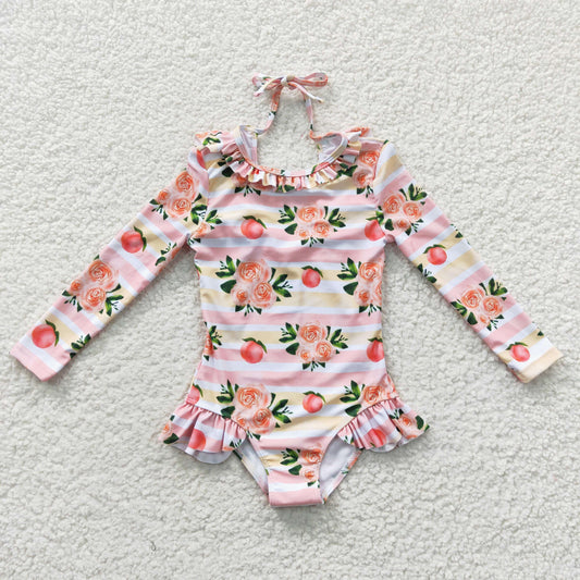 rose floral girls long sleeve swimsuit S0139