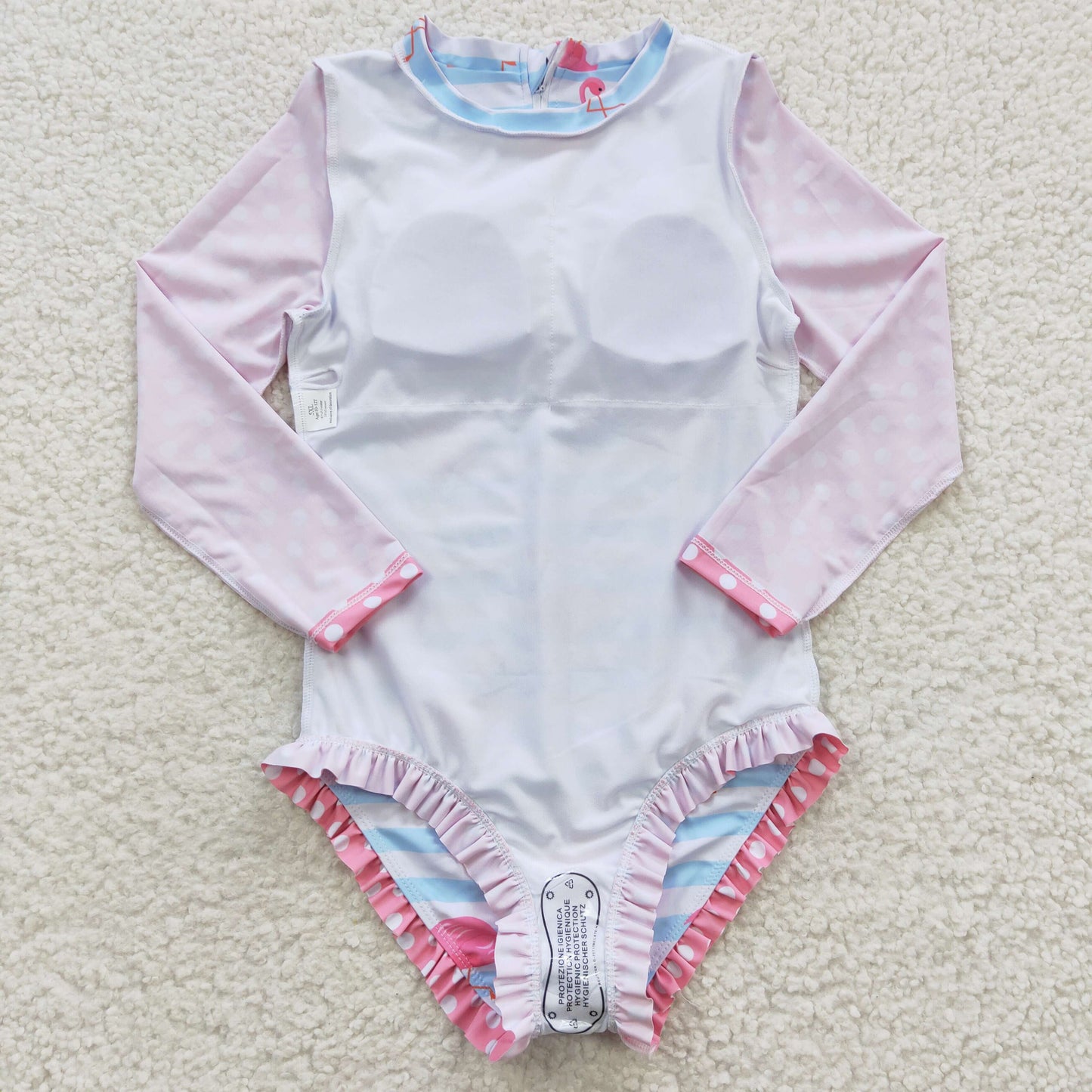 flamingo printed girls long sleeve swimsuit S0140