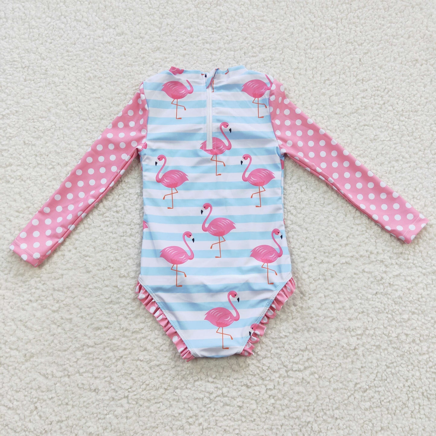 flamingo printed girls long sleeve swimsuit S0140