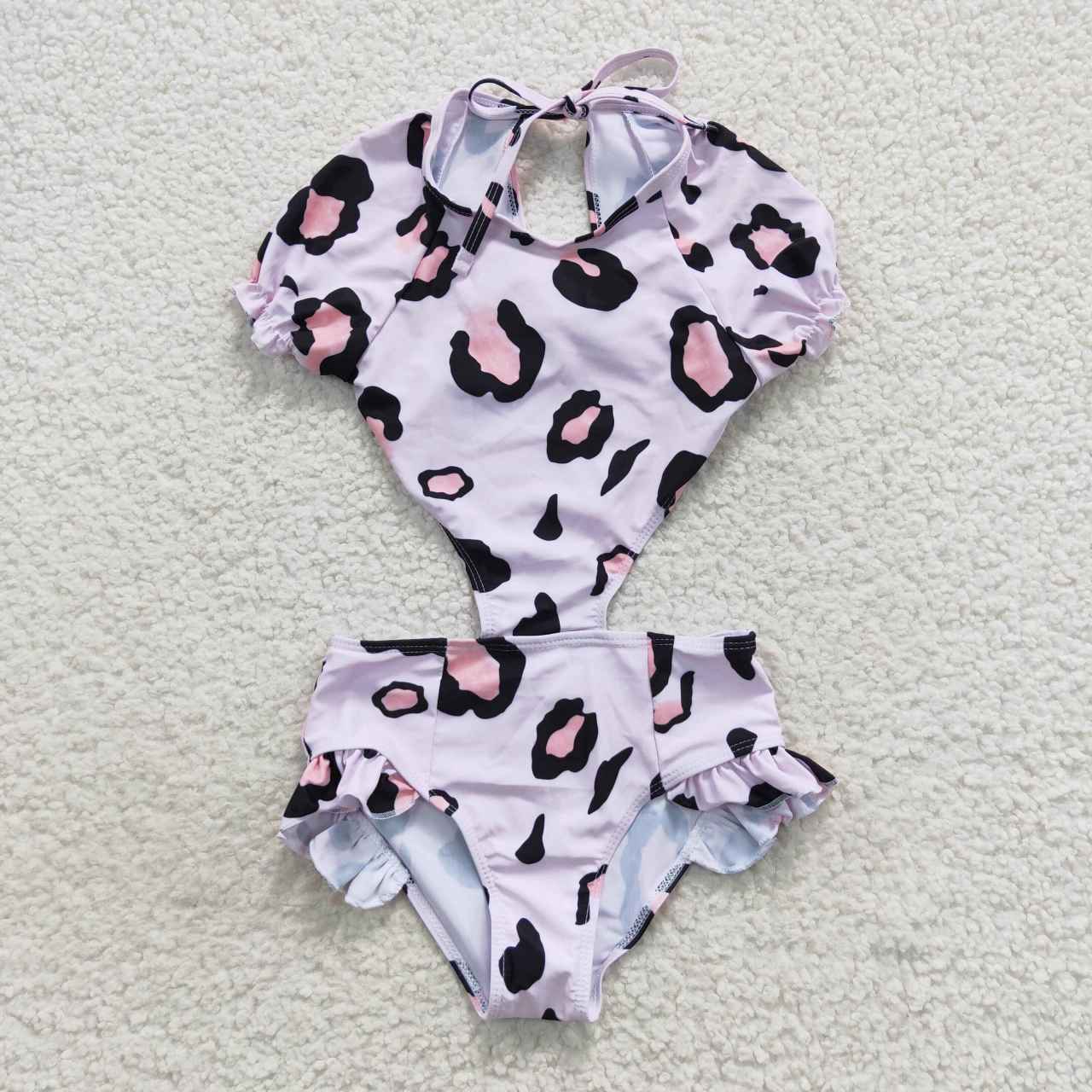 girls pink purple black leopard print 1 pieces swimwear S0152