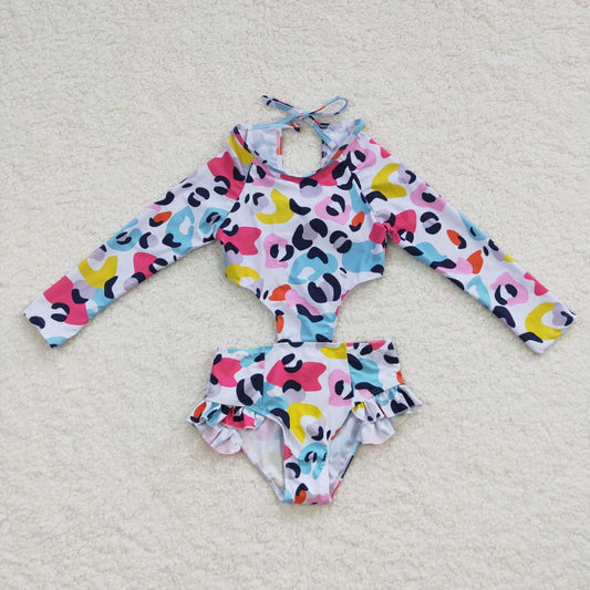 girls colorful leopard print 1 pieces swimwear S0153