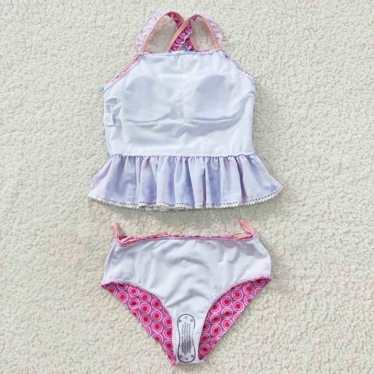 girls rose pink floral plaid 2 pieces swimwear S0156