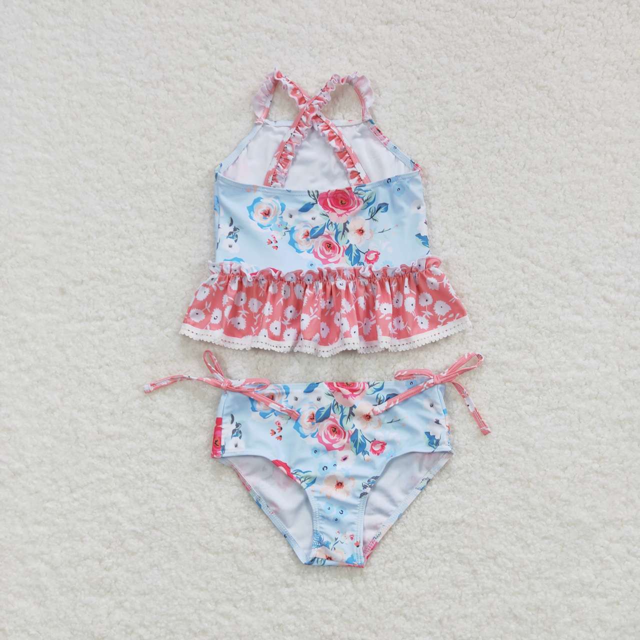 S0159  kids girls Floral pink lace swimwear