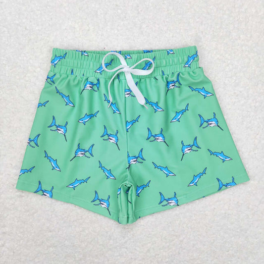 S0173 boys shark green summer swimming trunks