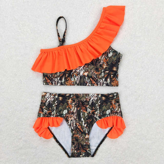 S0197 baby girl clothes Hunting  Orange Girl Swimsuit Set