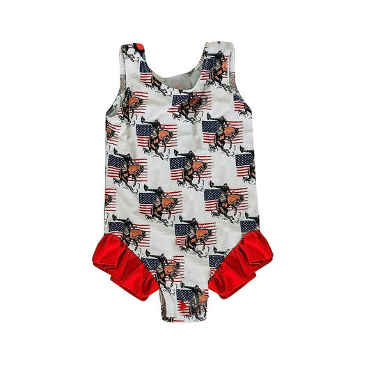S0216 pre-order baby girl clothes 4th of July cowboy patriotic summer swimsuit