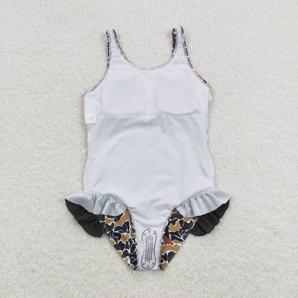 Sibling Baby Girls Strap Western Camo Print Ruffle Swimsuits
