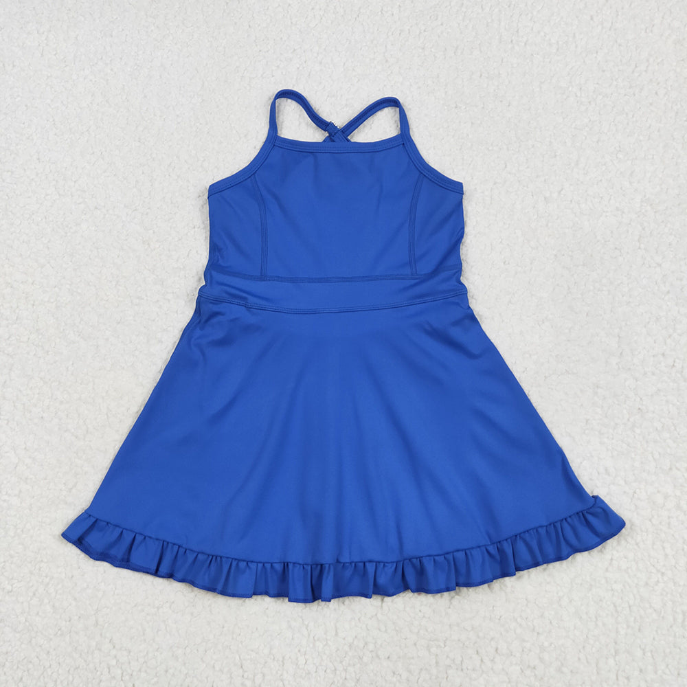 S0551 toddler girl clothes royal blue athletic summer yoga dresses