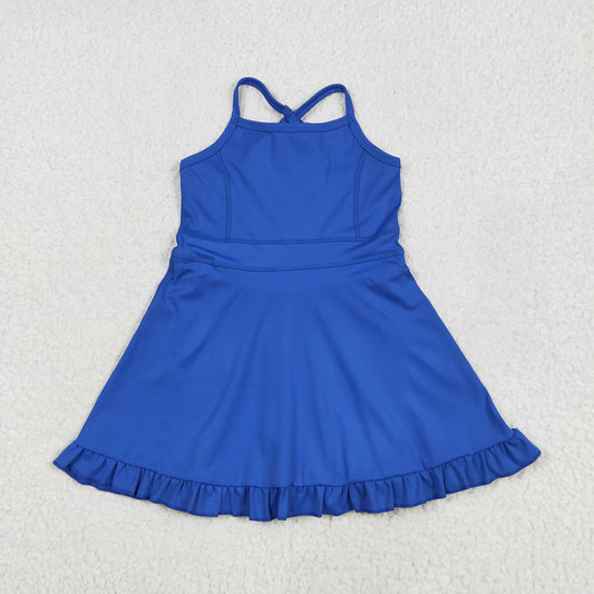 S0551 toddler girl clothes royal blue athletic summer yoga dresses