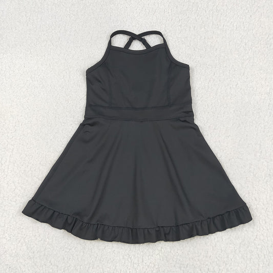 S0552 toddler girl clothes black athletic summer yoga dresses