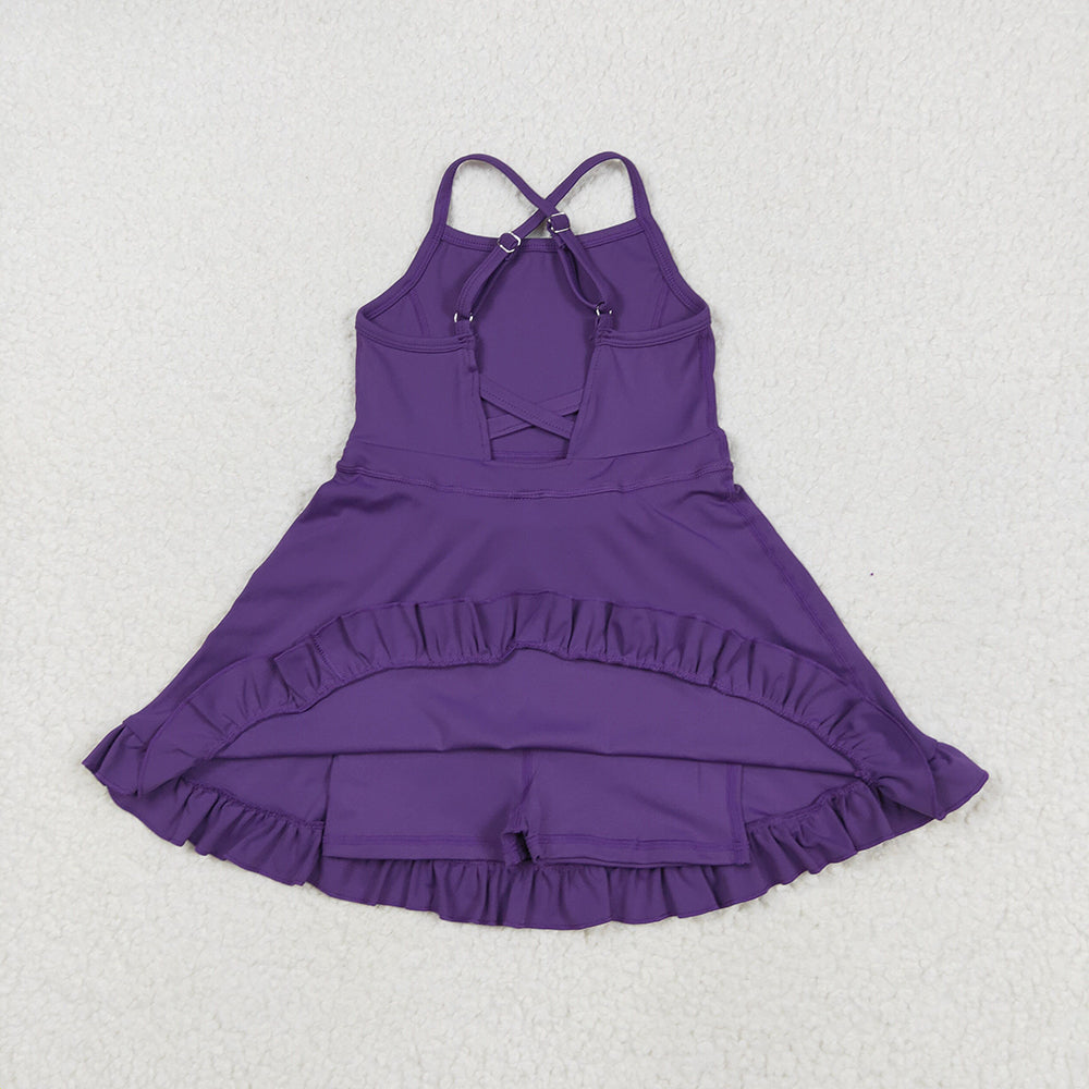 S0554 toddler girl clothes purple athletic summer yoga dresses