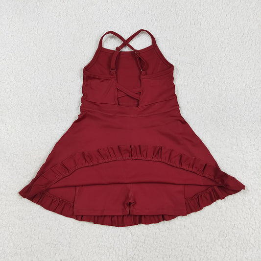 S0568 toddler girl clothes wine athletic summer yoga dresses