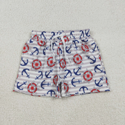 S0589 Baby Boys Grey Stripe Boats Swimming Trunks Shorts Bottom