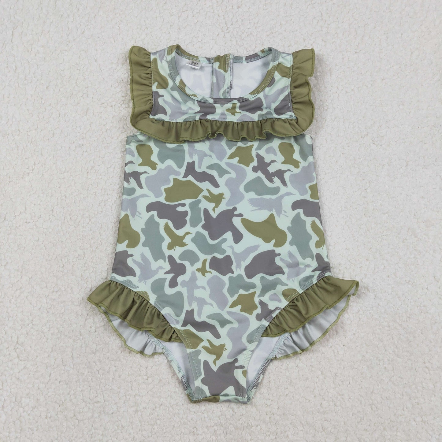Sibling Baby Girls Southern Hunting Camo Ruffle Swimming Swimsuits