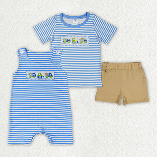 Sibling Embroidery Baby Boys Constructions Rompers Summer Outfits Sets