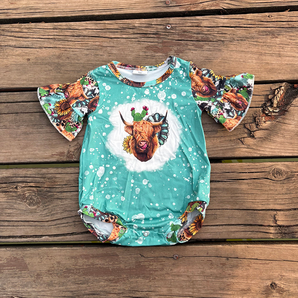 highland cow baby girls romper SR0126