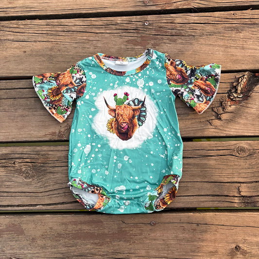 highland cow baby girls romper SR0126