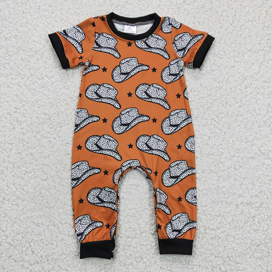 SR0141 Baby girls hats western short sleeve rompers