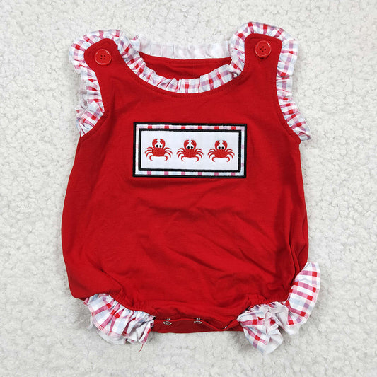 SR0156baby girl clothes embroidery crabs toddler summer bubbles rompers