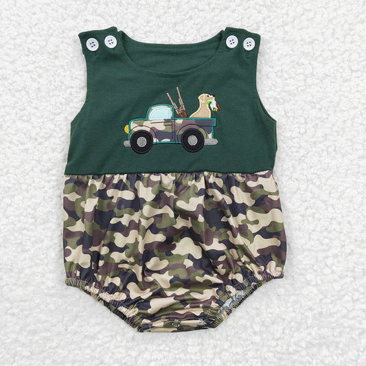 SR0183 baby boys clothes embroidery dog hunting camouflage summer bubble rompers