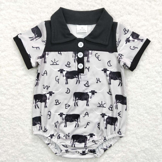 SR0220 baby boy cow symbol gray and black short-sleeved romper