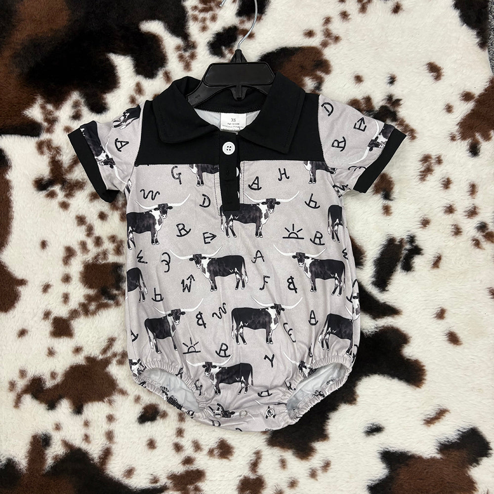 SR0220 baby boy cow symbol gray and black short-sleeved romper