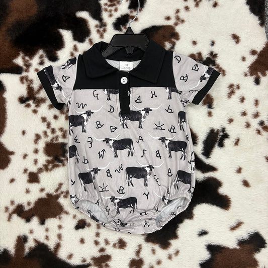 SR0220 baby boy cow symbol gray and black short-sleeved romper