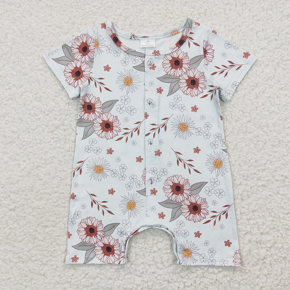 SR0247 baby girl grey flowers shorts sleeve rompers
