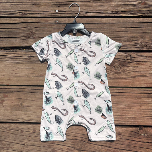 SR0259 baby boy fishing hunting buttons rompers