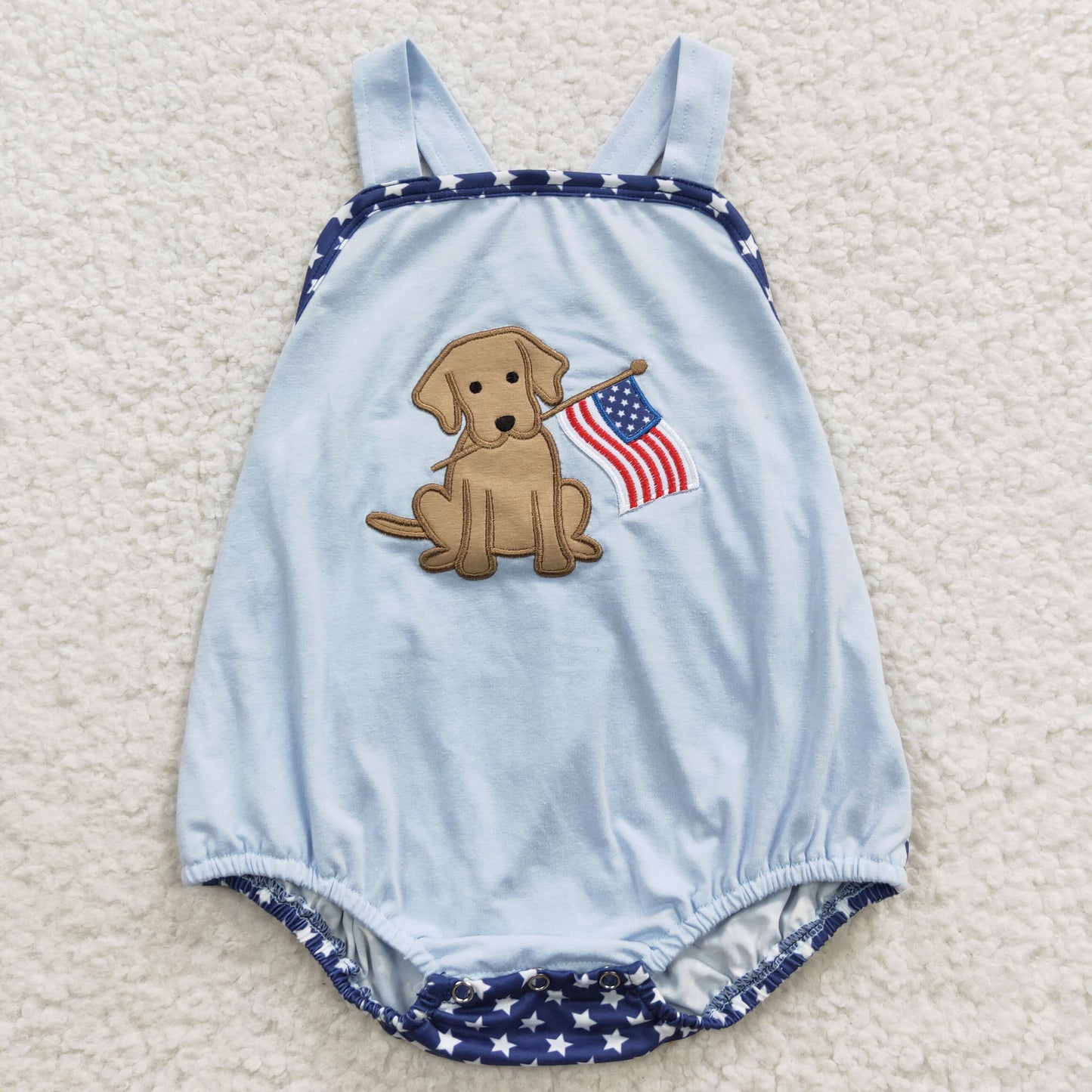 4th of July puppy & flag embroidery bubble romper SR0331