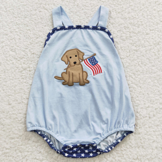 4th of July puppy & flag embroidery bubble romper SR0331