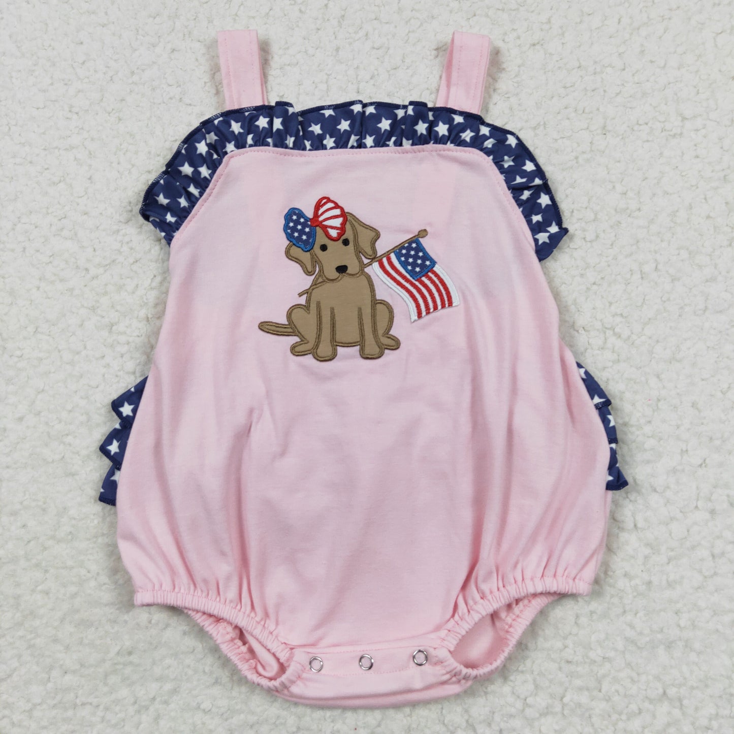 4th of July puppy & flag embroidery bubble romper SR0332