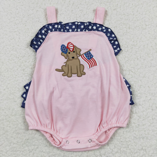 4th of July puppy & flag embroidery bubble romper SR0332