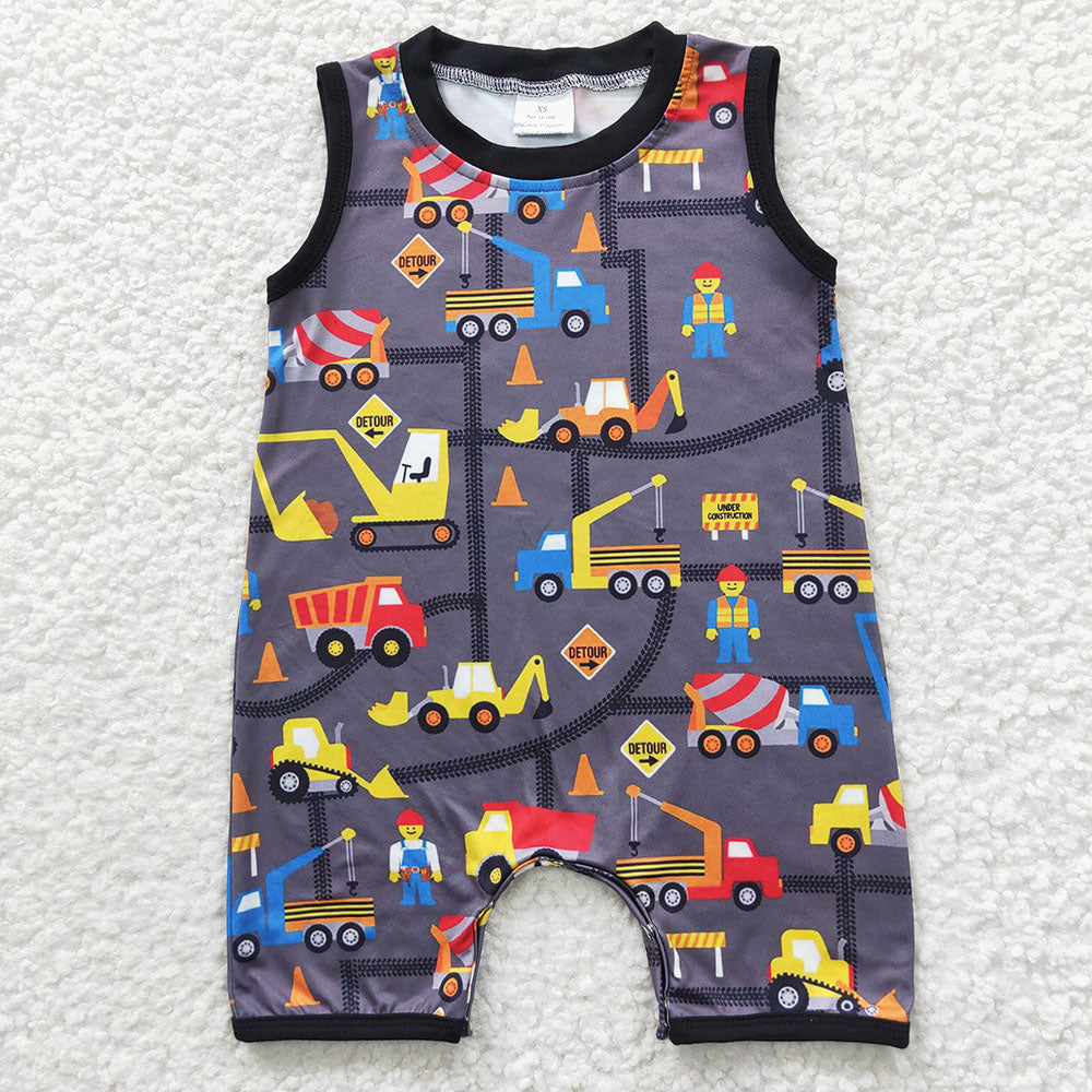 Sibling Baby Boys Summer Construction Rompers Outfits