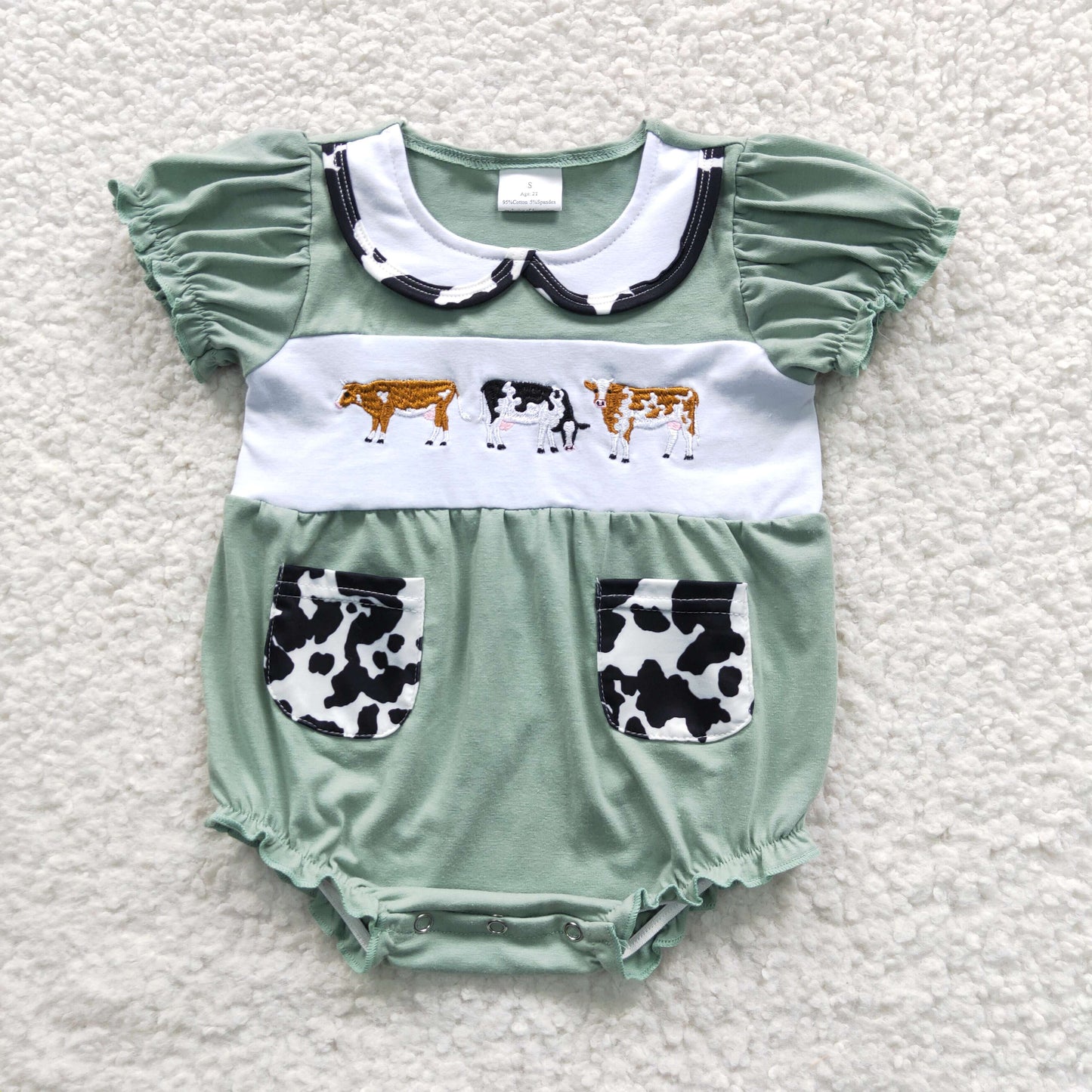 baby pasture cow embroidery bubble romper SR0373