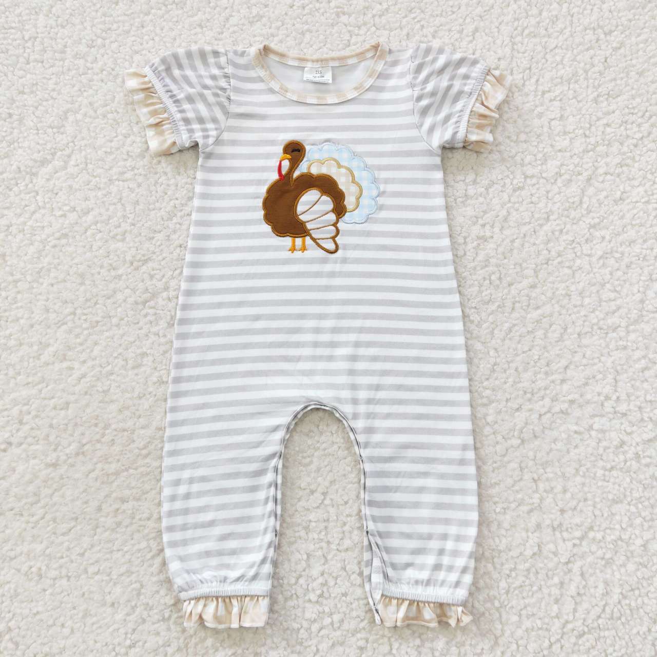 baby girls thanksgiving turkey embroidered striped jumpsuits SR0407