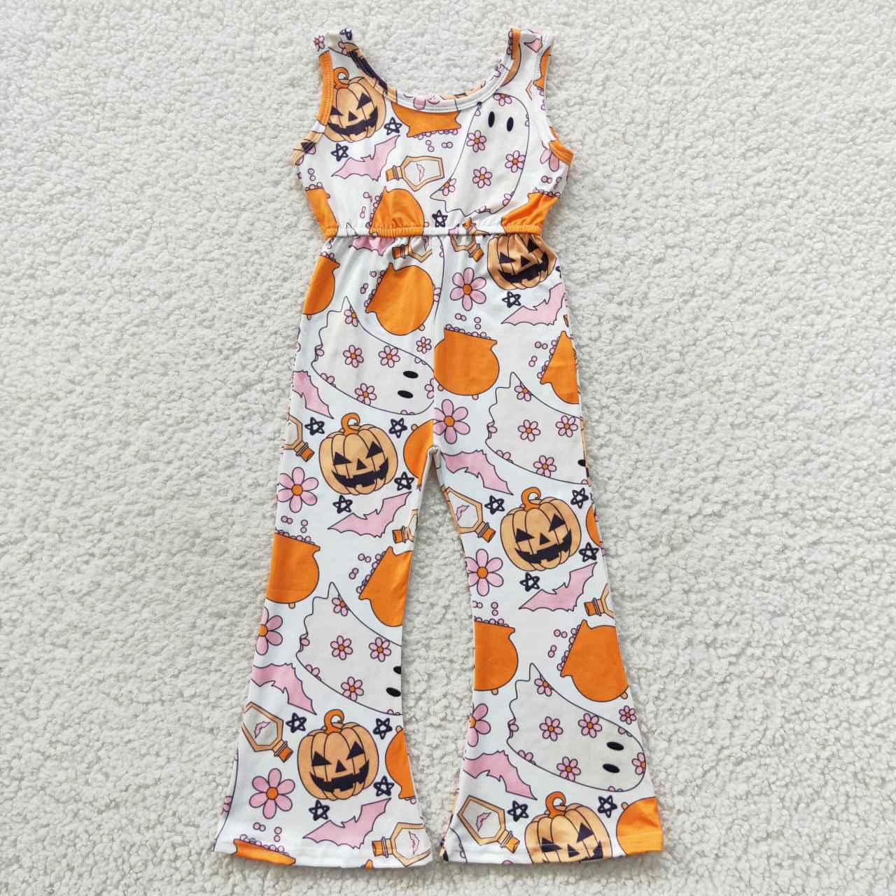 Halloween orange pumpkin bat print jumpsuit SR0410