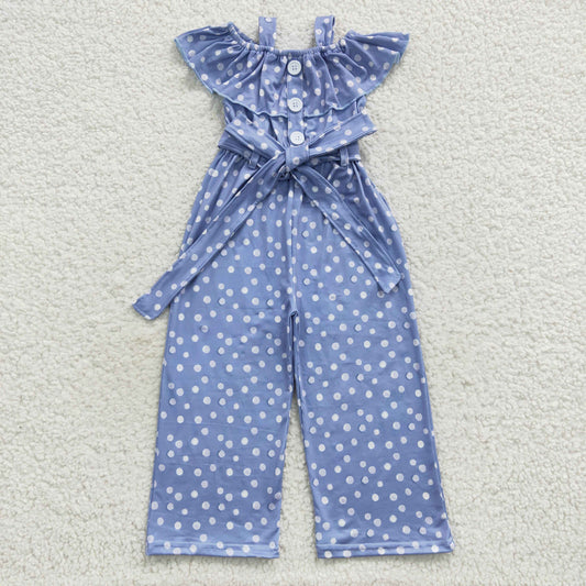 baby girl blue polka dot strap print jumpsuit SR0421