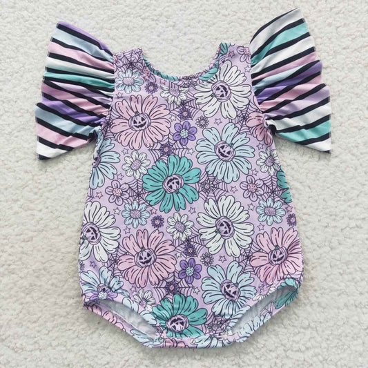 baby girl purple floral print sleeve romper SR0431