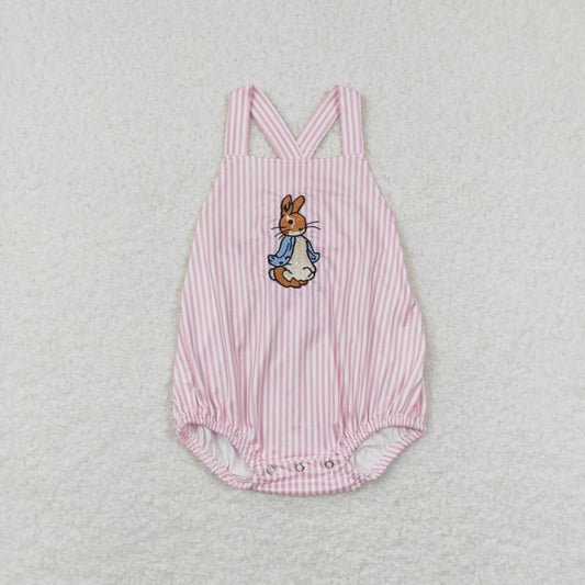 SR0462  baby girl embroidered rabbit pink vest romper