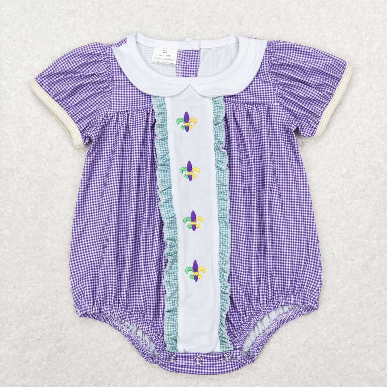 SR0471 baby girl clothes purple embroidery baby girl Mardi Gras bubble