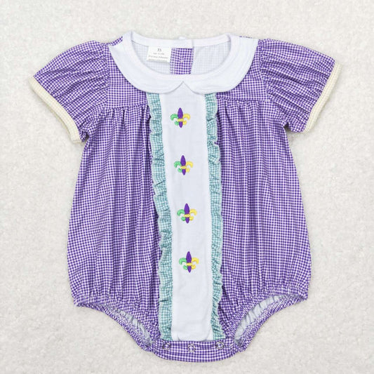 SR0471 baby girl clothes purple embroidery baby girl Mardi Gras bubble