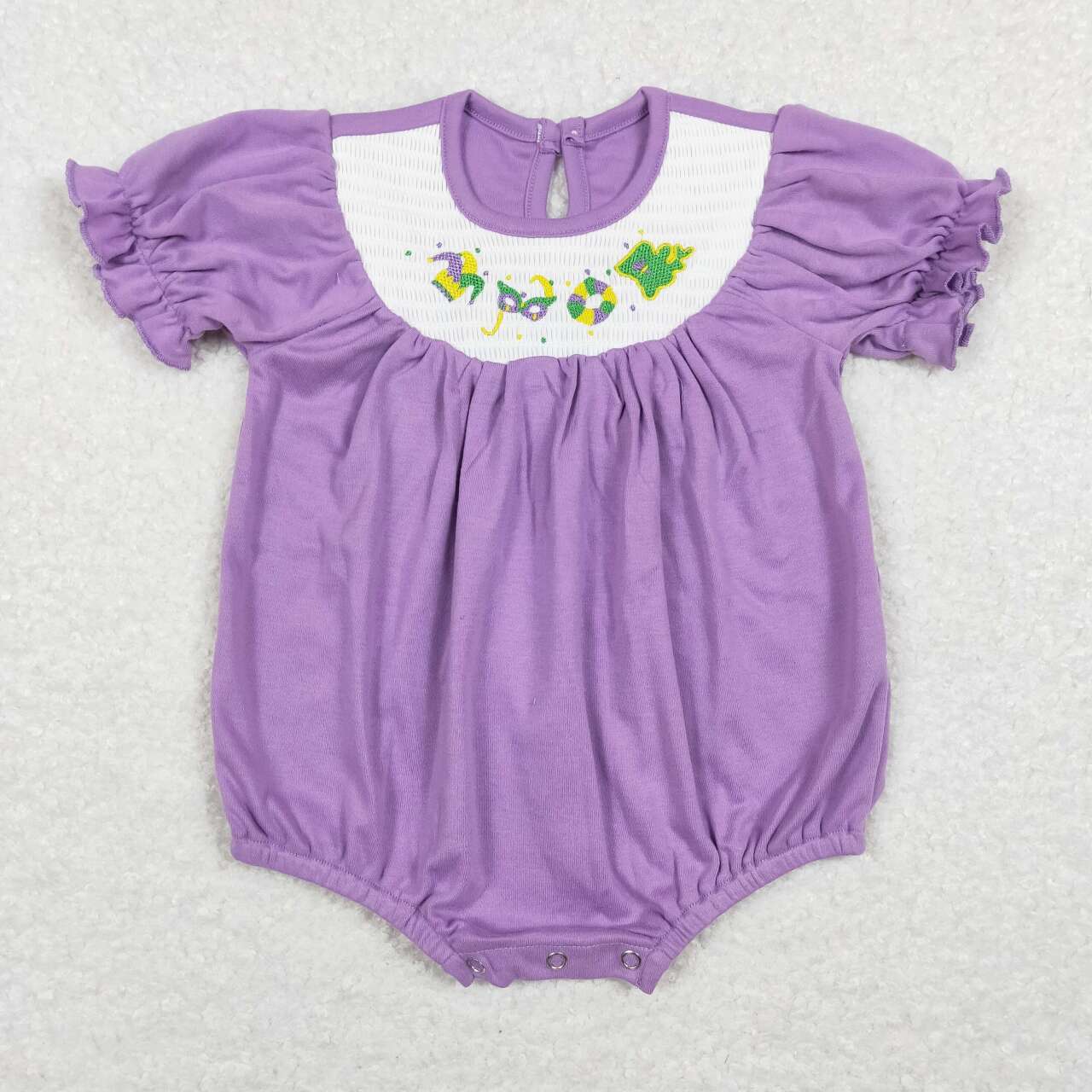 SR0472 baby girl clothes purple mask embroidery baby girl Mardi Gras bubble