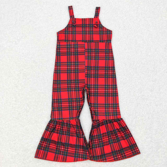 SR0479  kids clothes girls Red plaid suspenders summer jumpsuit