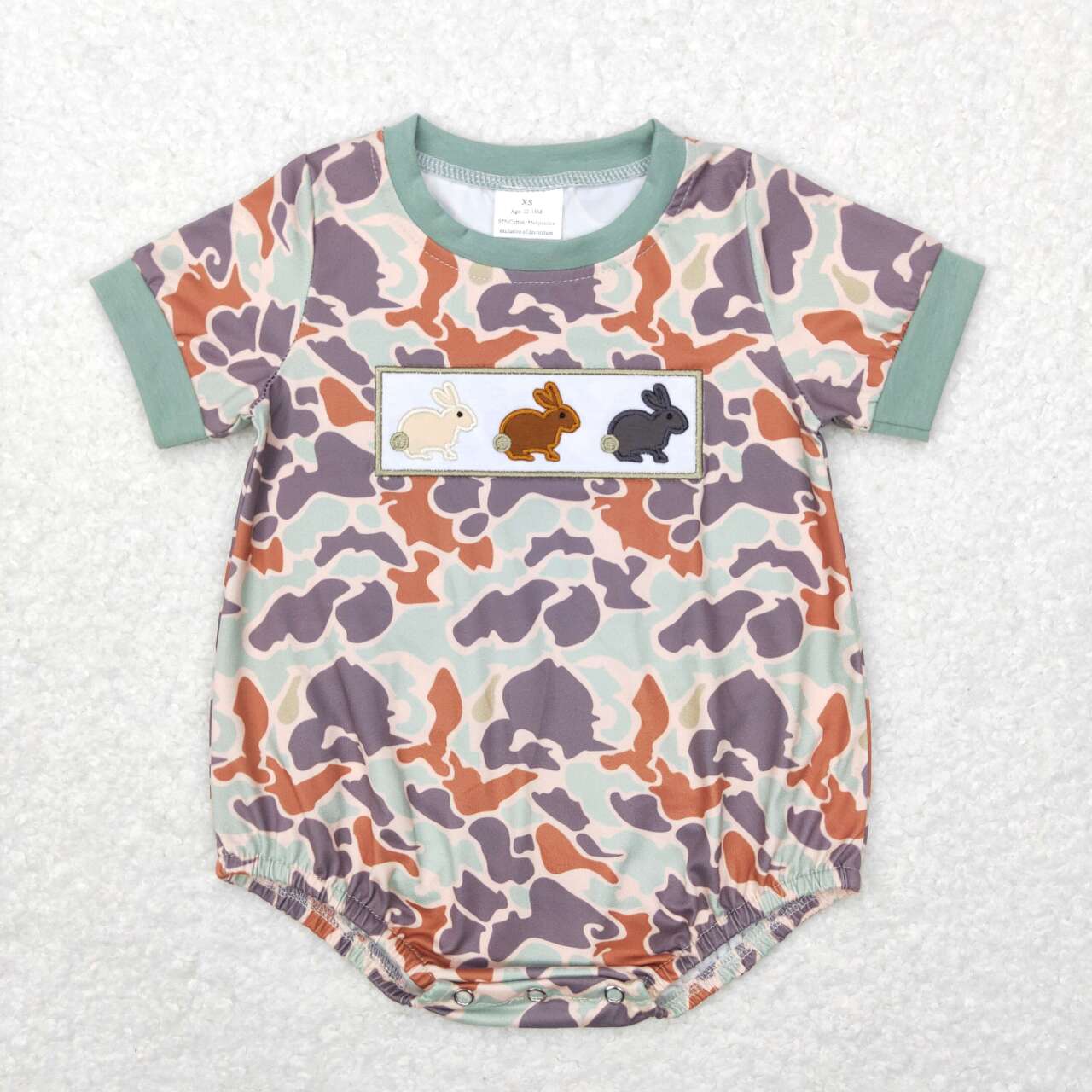 SR0508  baby boy Embroidered Three Rabbits Camouflage Short Sleeve Jumpsuit